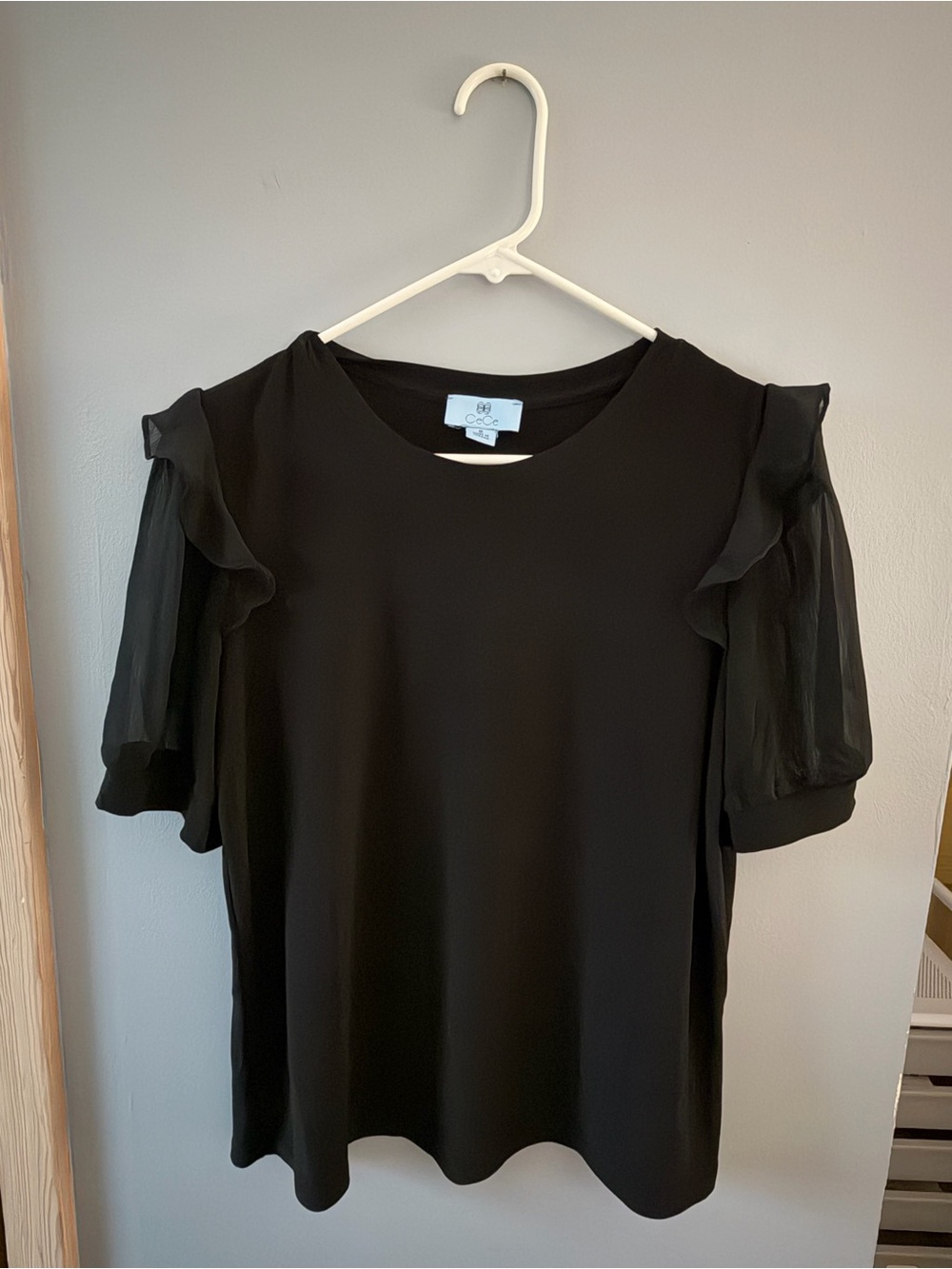 CeCe Black Ruffle Sleeve Blouse